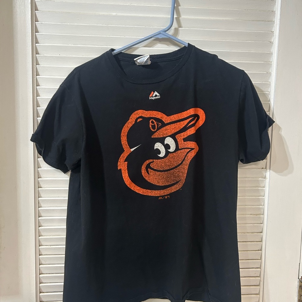 Majestic Black T-Shirt with Orange Baltimore Orioles Logo